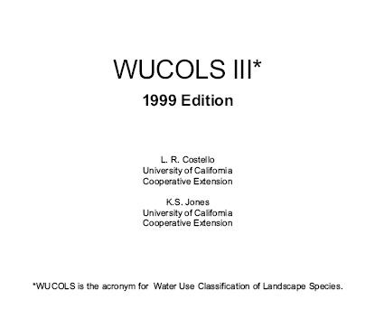 Water Use Classification of Landscape Species