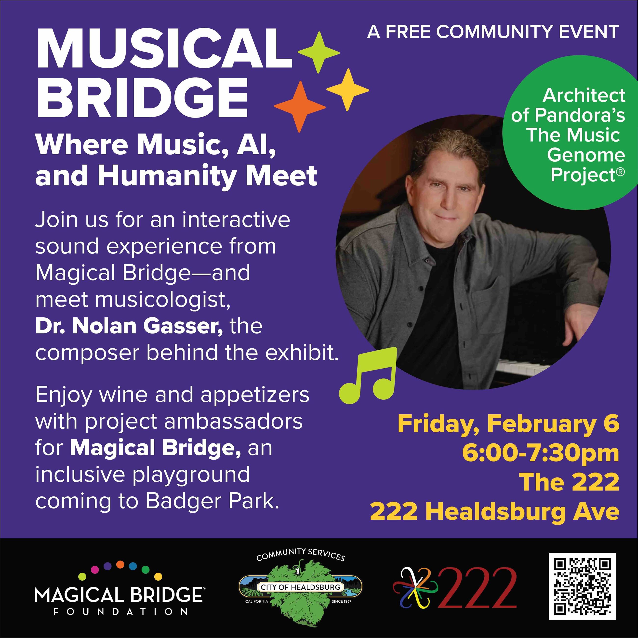 A flyer describing the Musical Bridge event on February 6