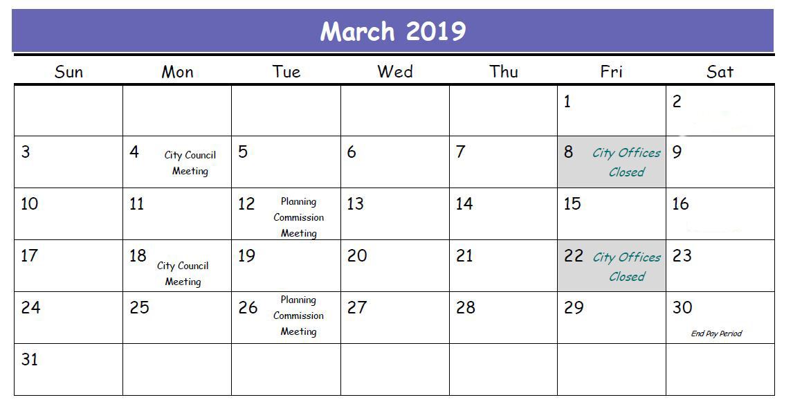 March 2019 Calendar